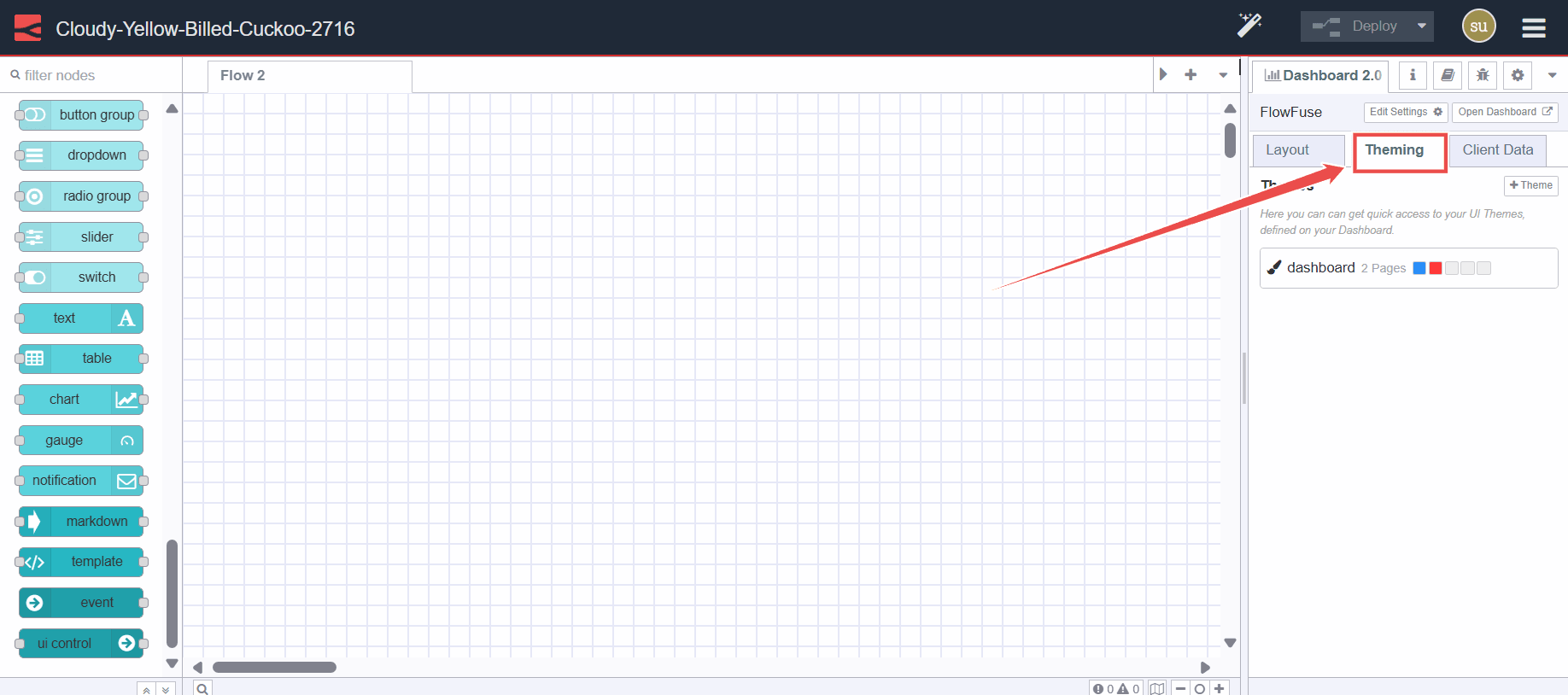 Screenshot showing the dashboard theme tab in the sidebar "Screenshot showing the dashboard theme tab in the sidebar"